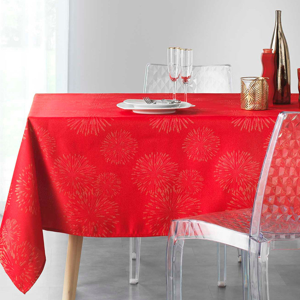 Artifice - Red/Gold - Jacquard vævet damaskdug med anti-plet - 140 x 300 cm