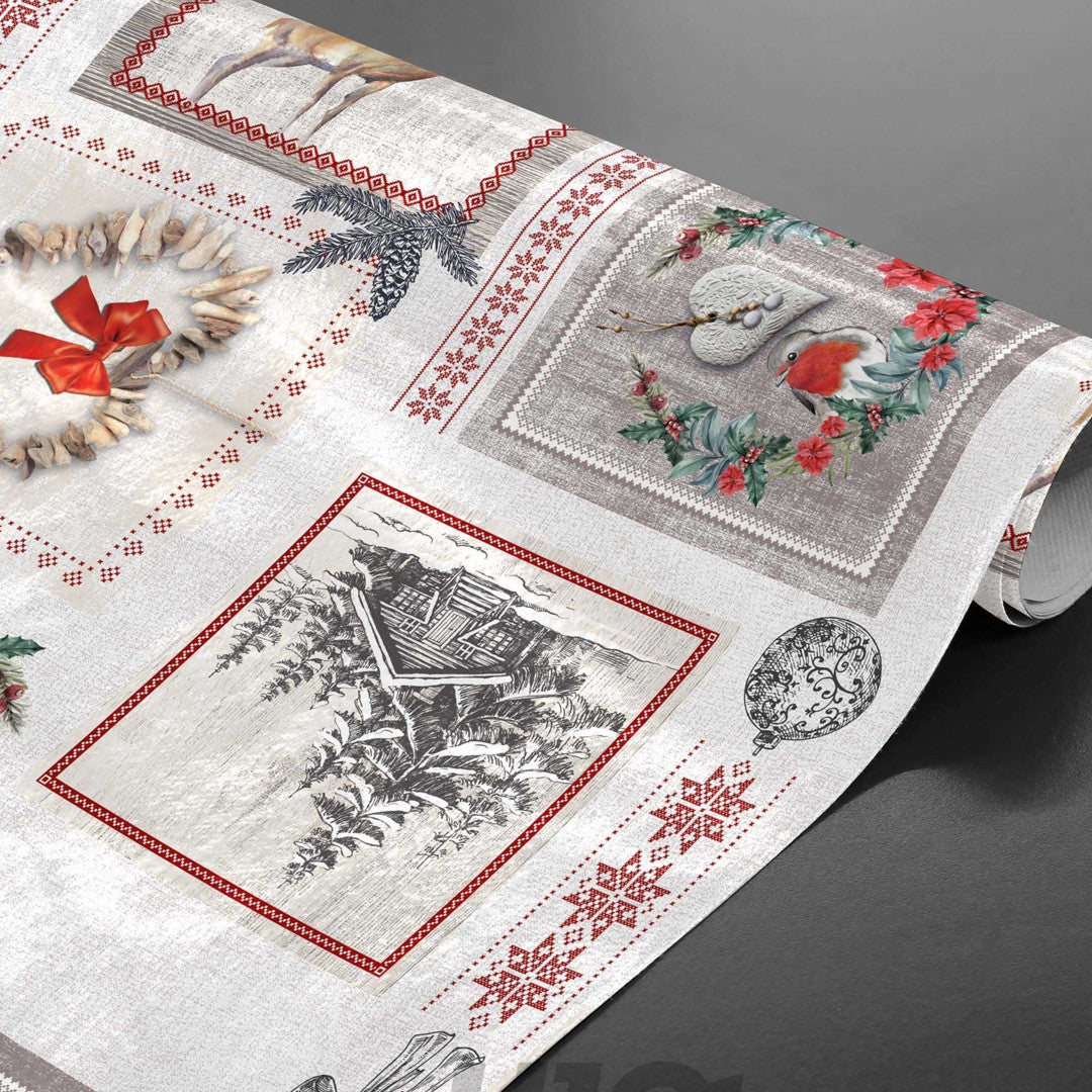 Avoriaz - Rullet julevoksdug med grantræer, og hjorte