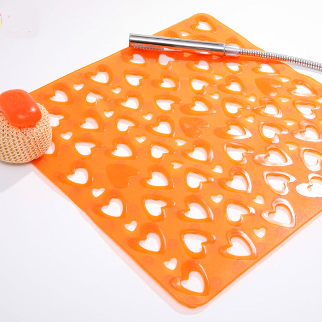 Skridsikker bademåtte med sugekopper - Hearts 54 x 54 cm, orange
