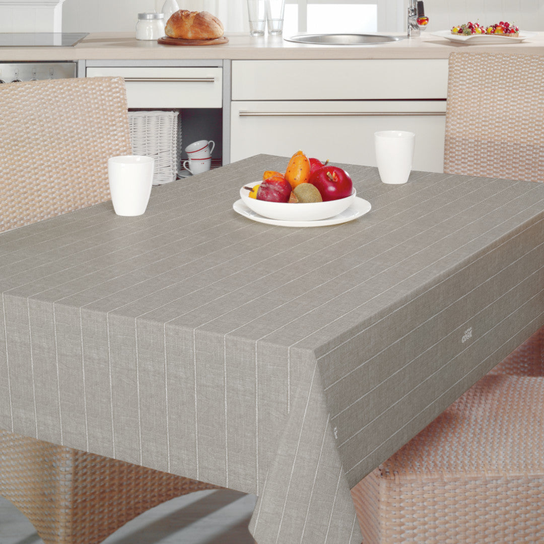 Balance Seal - 160 cm bred voksdug med stribet mønster i grålig nuance