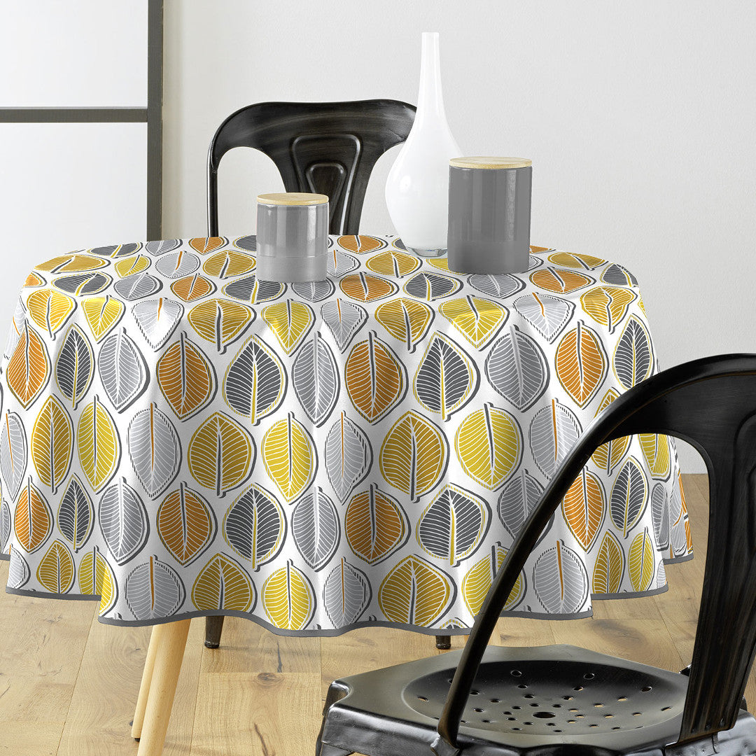 Barbade Grey - Rund voksdug med blade, Ø 155 cm