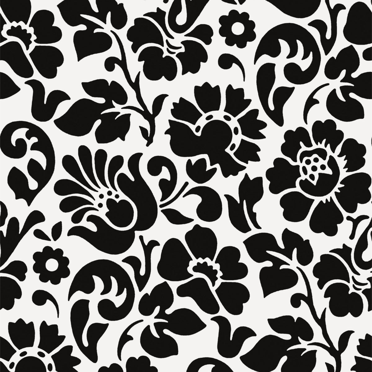 Barock, matteret gennemsigtig voksdug med sorte blomster