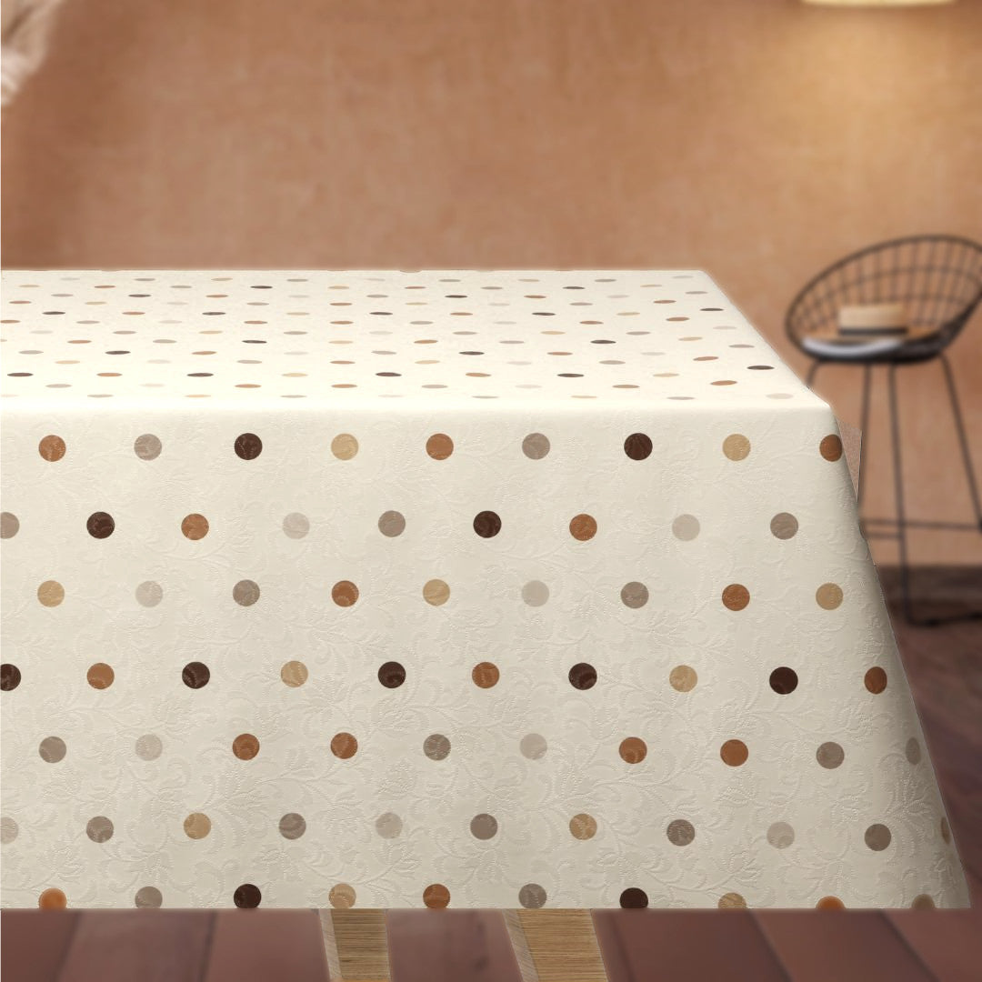 Barok Råhvid - Voksdug med prikker i varme brunlige farver