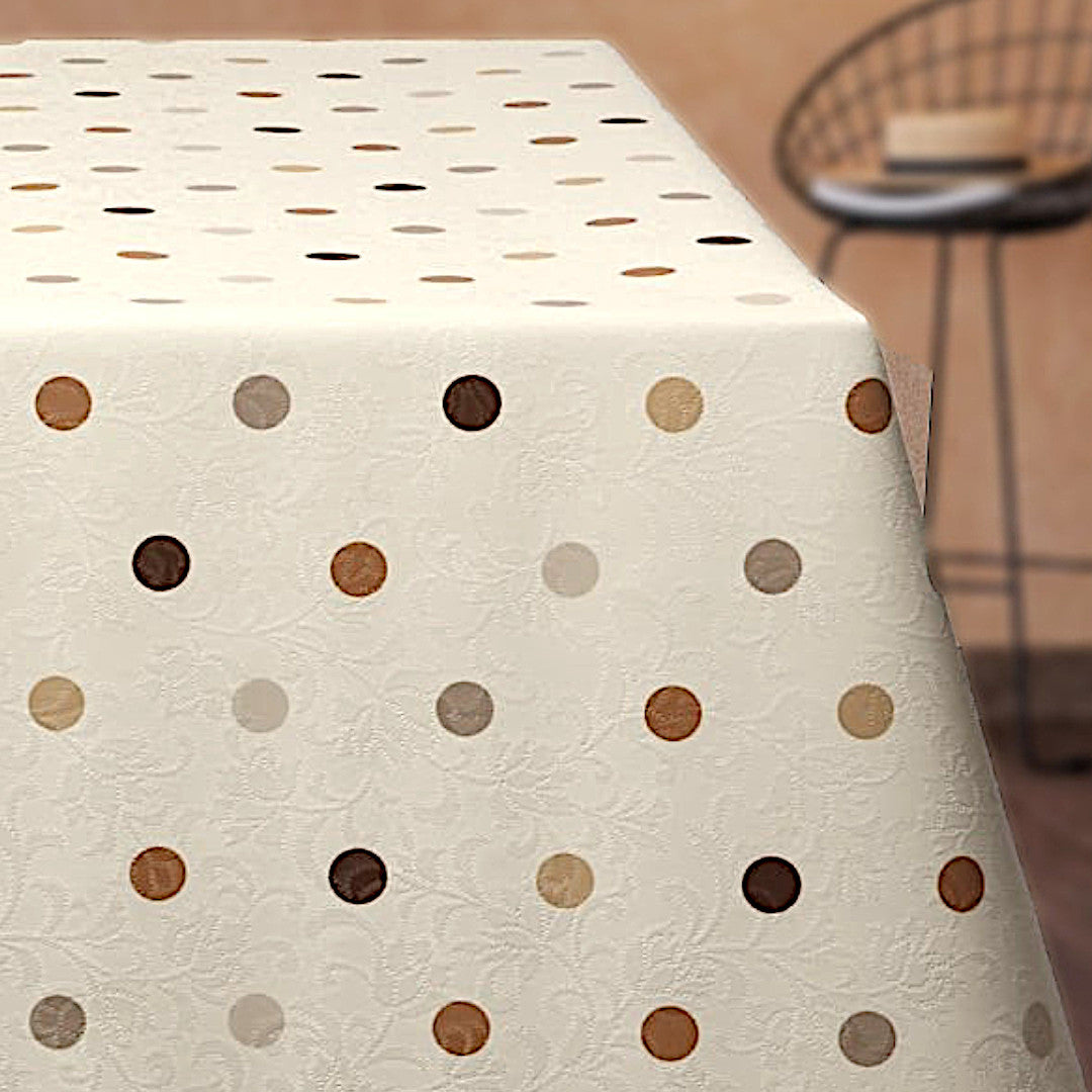 Barok Råhvid - Voksdug med prikker i varme brunlige farver