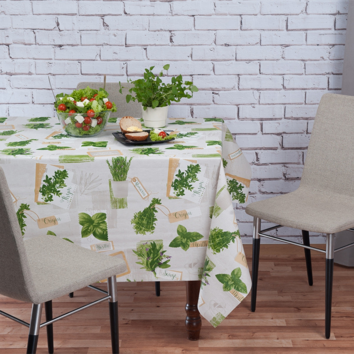 Basilikum Lysgrå, voksdug med krydderurter og let præget overflade