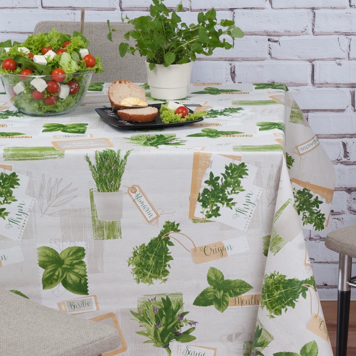 Basilikum Lysgrå, voksdug med krydderurter og let præget overflade