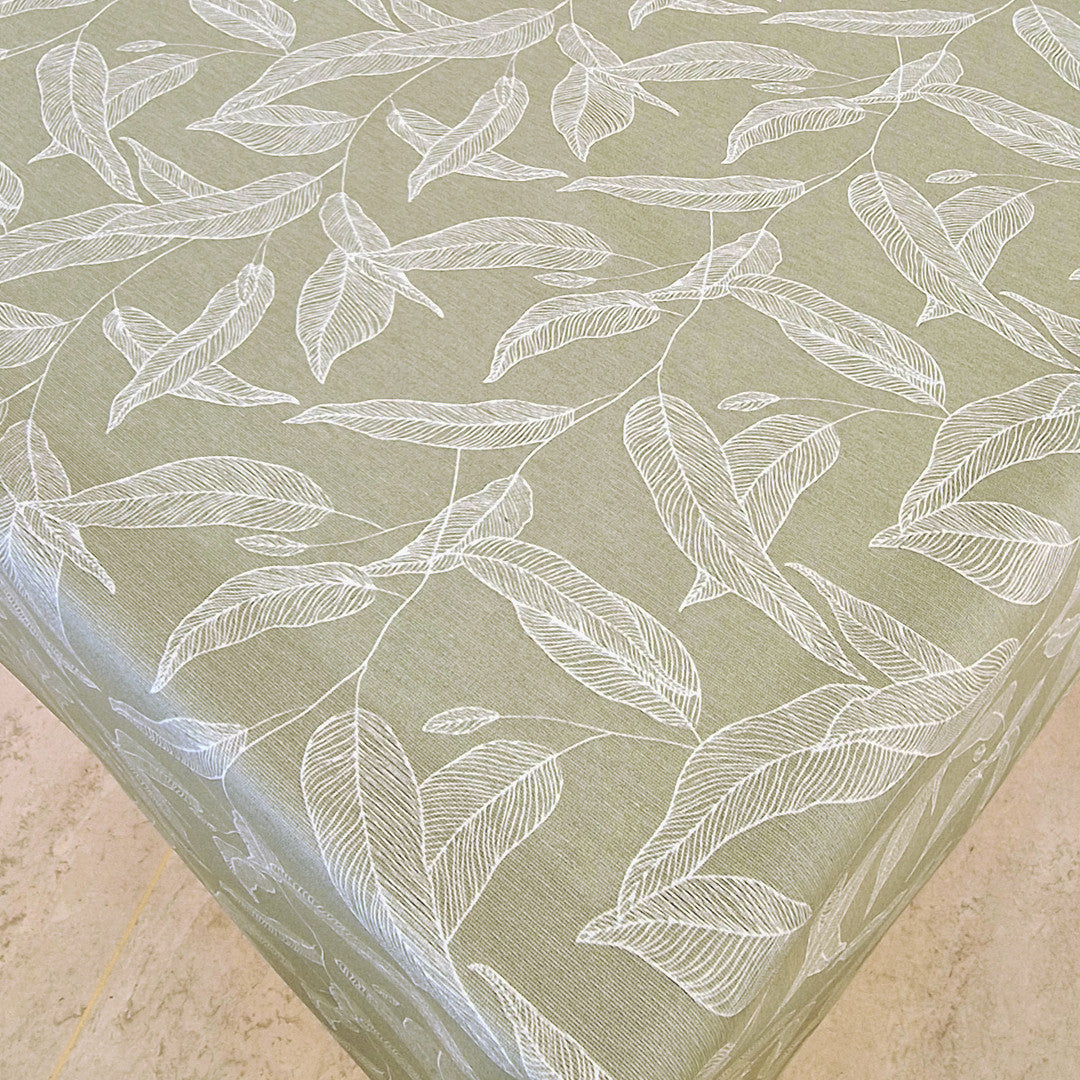 Bianca lys grå/grøn - Akryldug med hvide stregblade