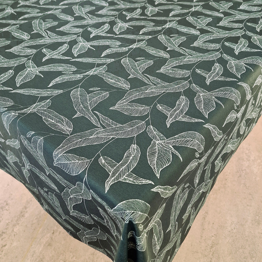 Bianca mørk flaskegrøn - Akryldug med hvide stregblade