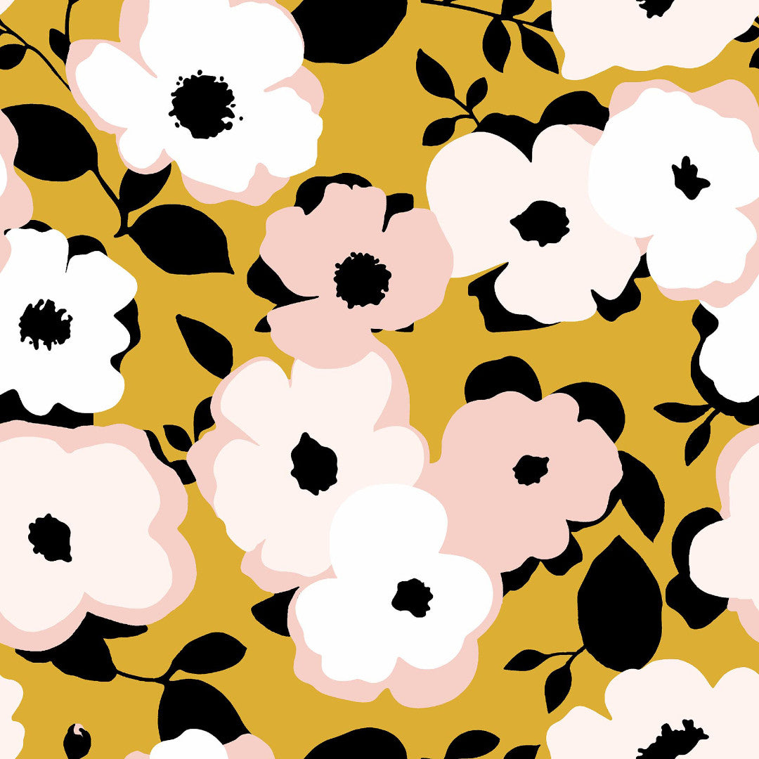 Big Flower Yellov - Voksdug med blomster