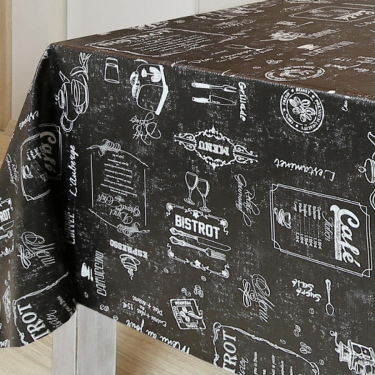 Bistro Sort, rund voksdug med elastik - Til bord Ø 60 - Ø 130 cm