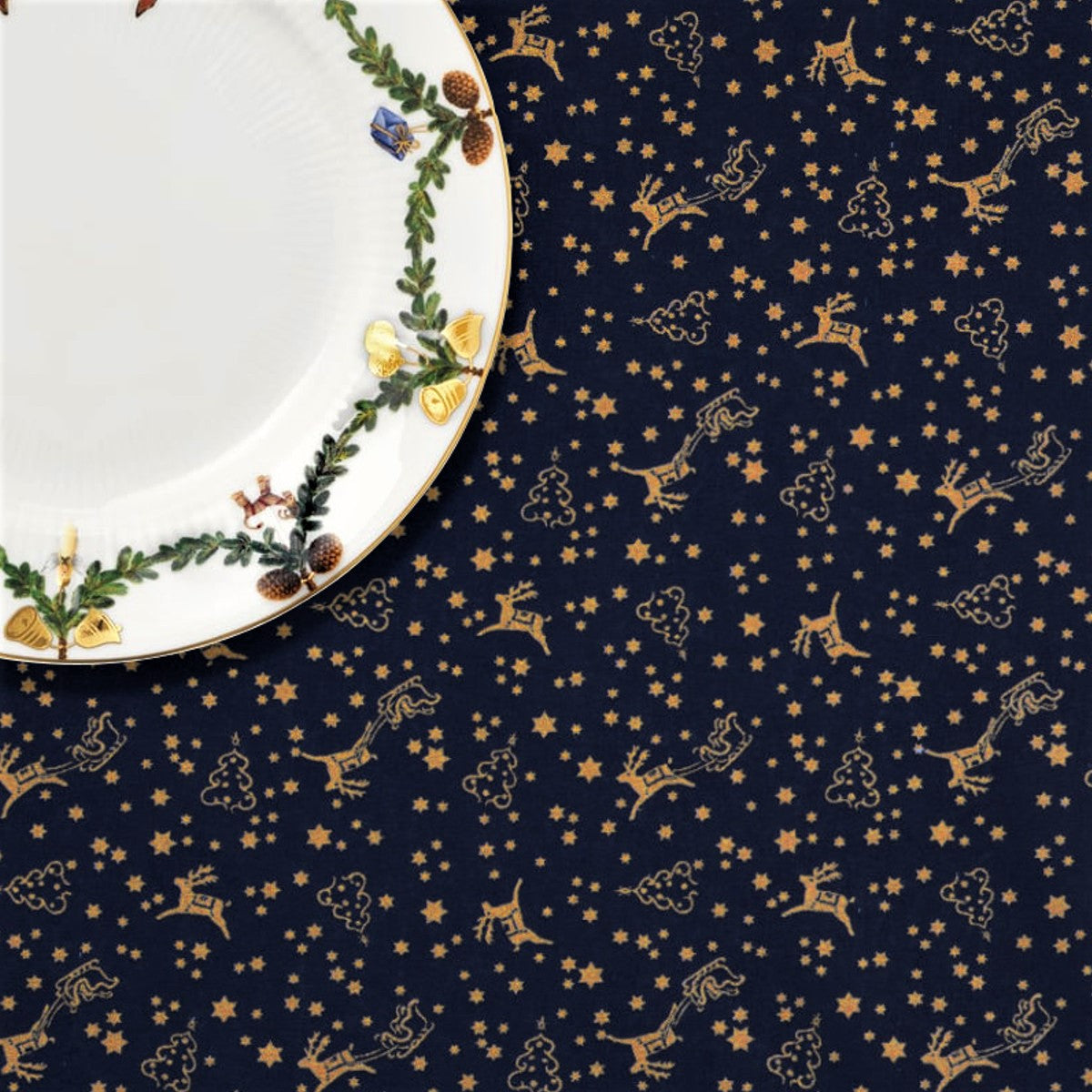 Bjældeklang Blå - Juleakryldug med julemandens kane og rensdyr