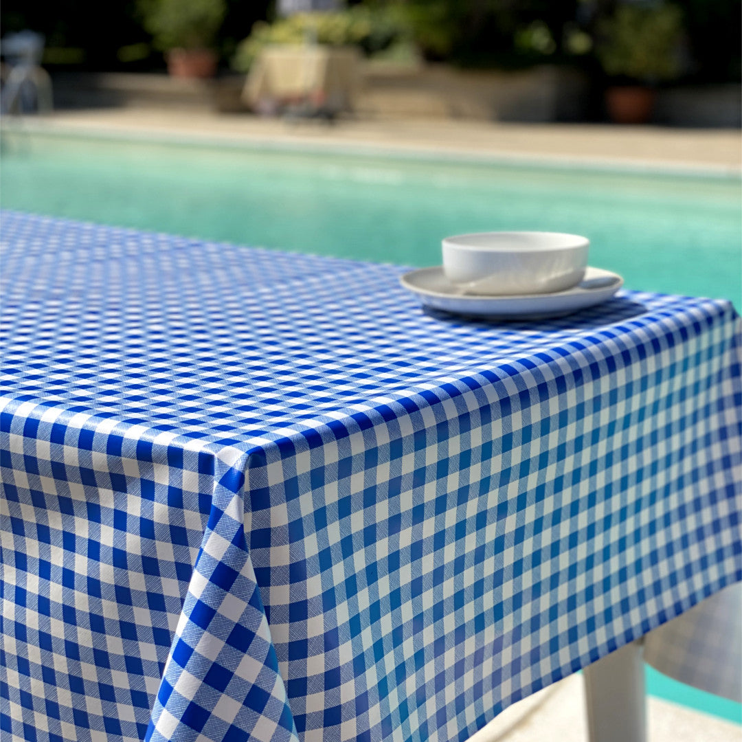 Voksdug med klassiske 1,5 x 1,5 cm tern - 140 cm bred - Blå