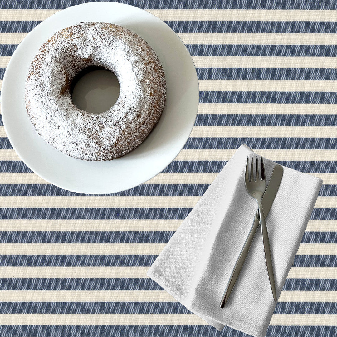 Blå Nordisk Strib – Akryldug i rustikt hørlook