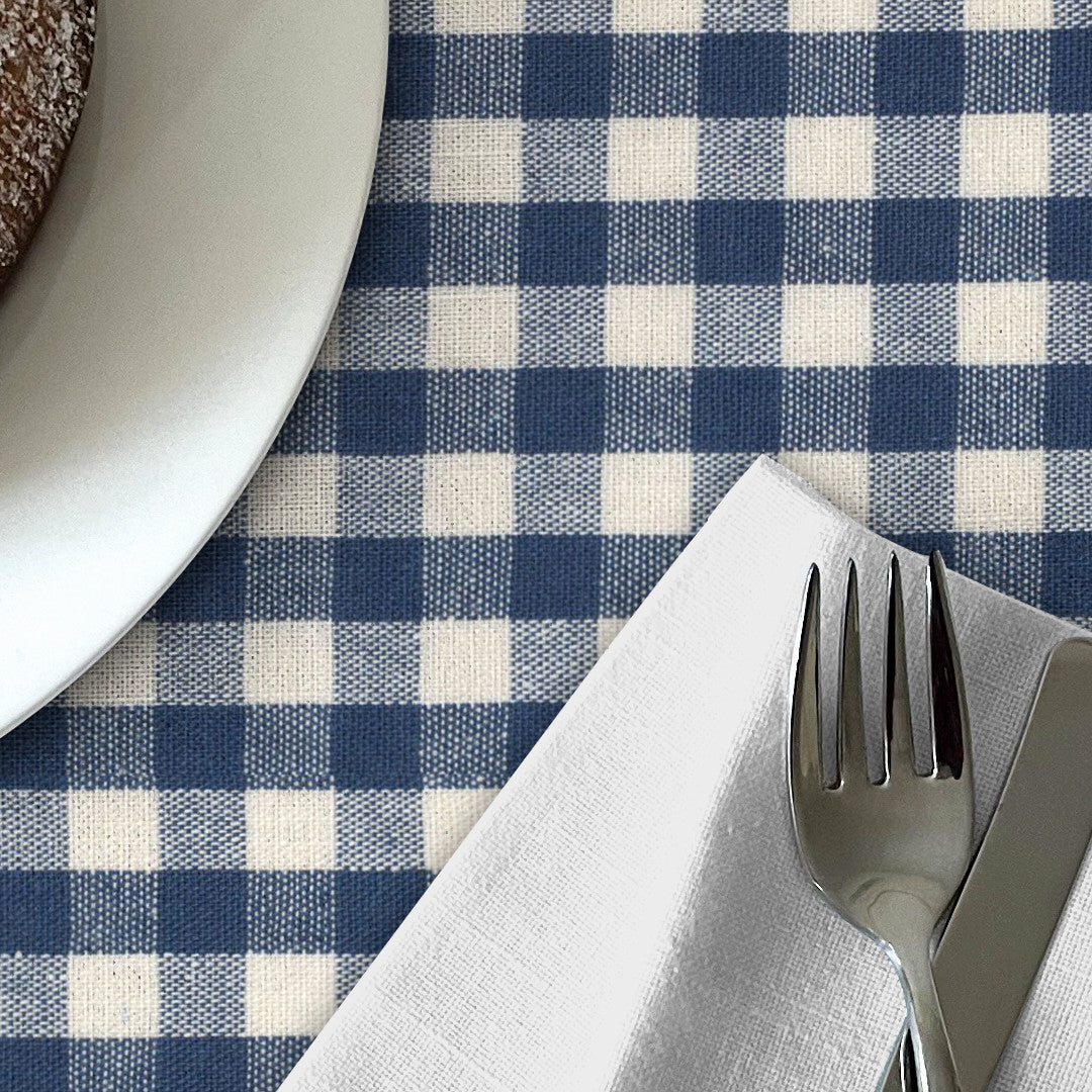 Blå Nordisk Tern - Akryldug i rustikt hørlook, nærbillede