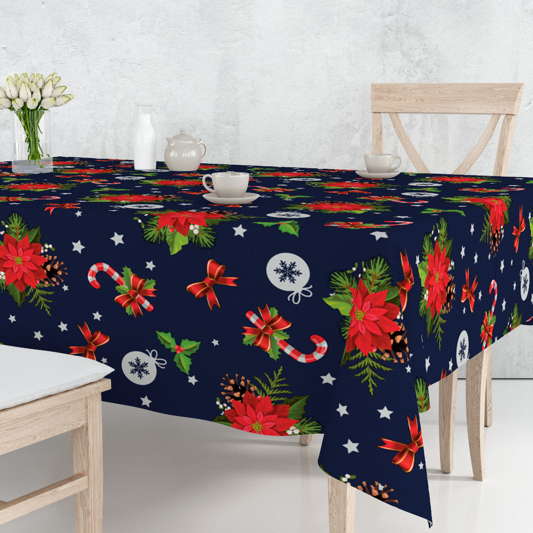 Blå Vinterfest - Voksdug på bord med julestjerner