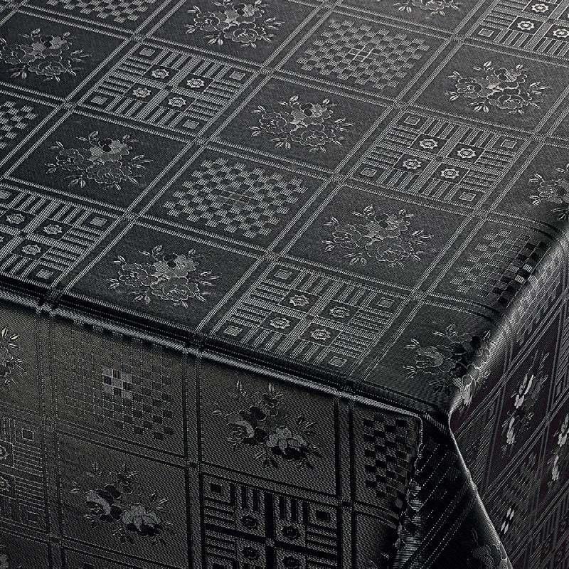 Black Rose, damask præget sort voksdug med roser