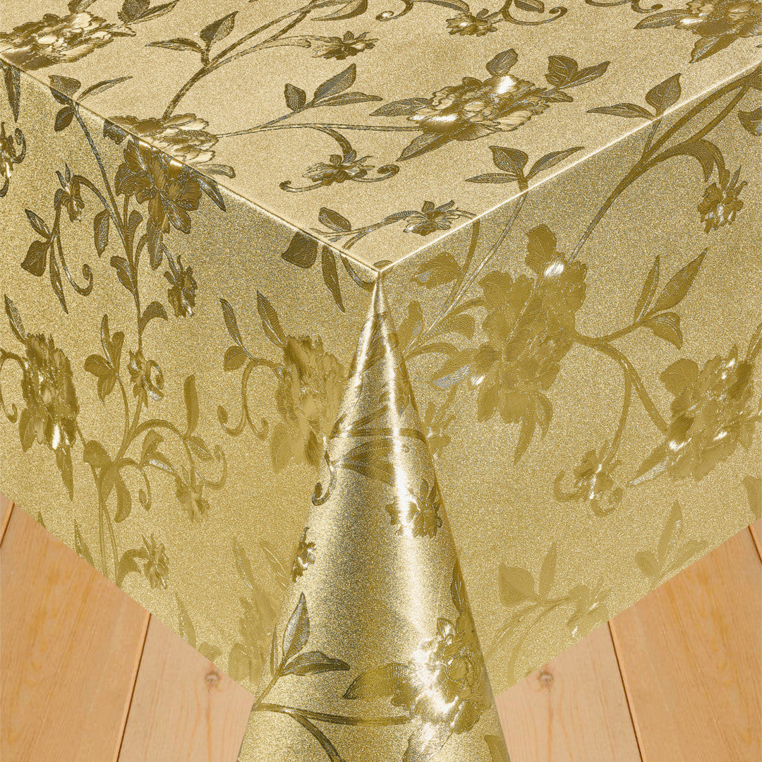 LÆNGDE: 4,0 m - Damask Blomsterranker Guld - Voksdug med blomster