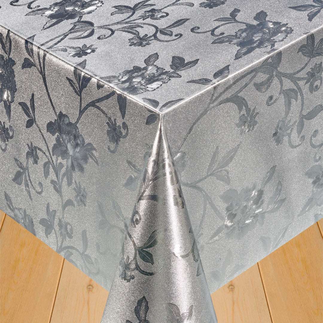 Damask Blomsterranker Sølv - Voksdug med blomster