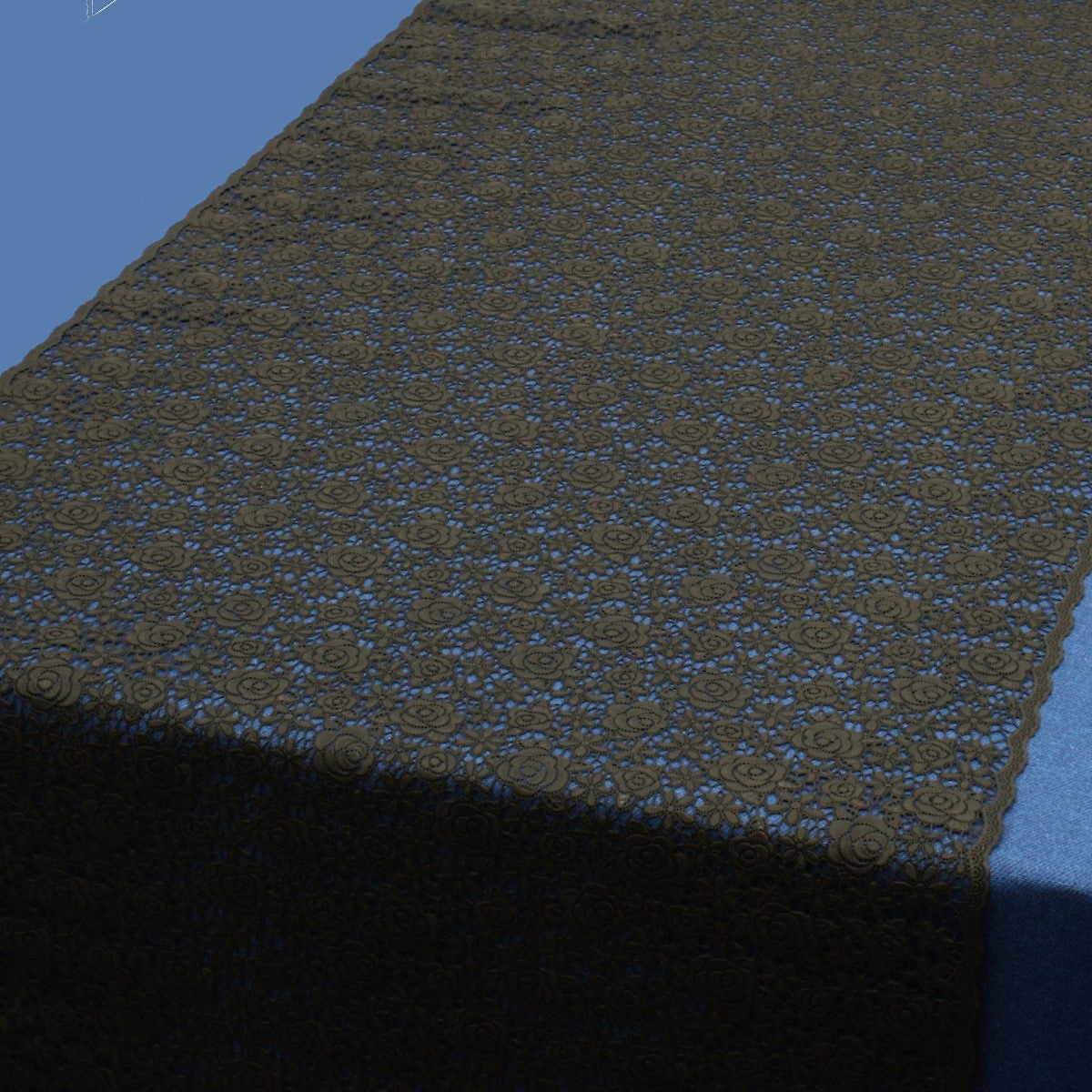 Bordløber, blondedug med lille rose, sort