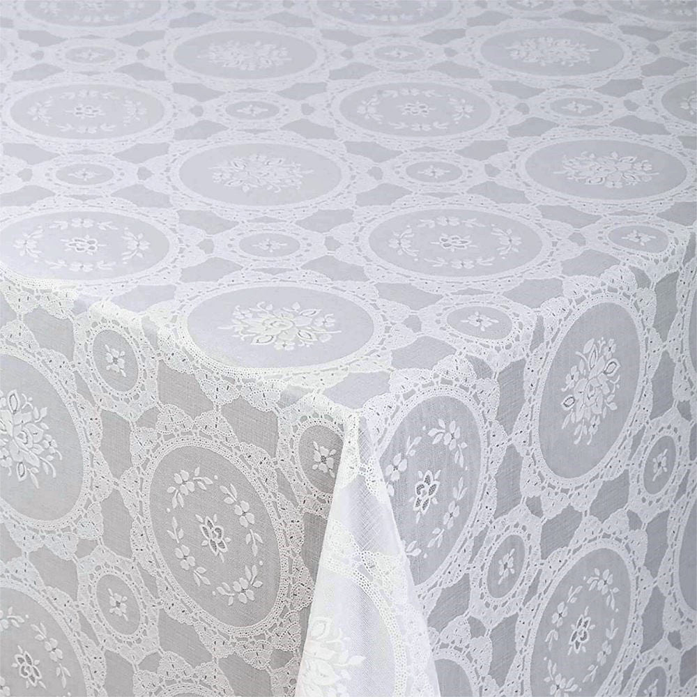 Blondevoksdug Blomst i Cirkler, blondedug i hvid