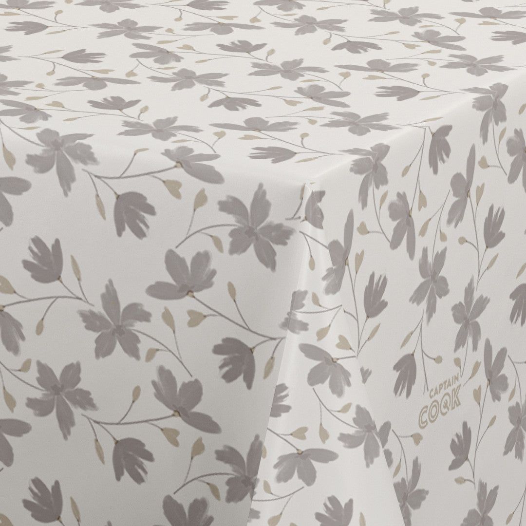 Bloom Maitake - 160 cm bred voksdug, blomster, grå beige