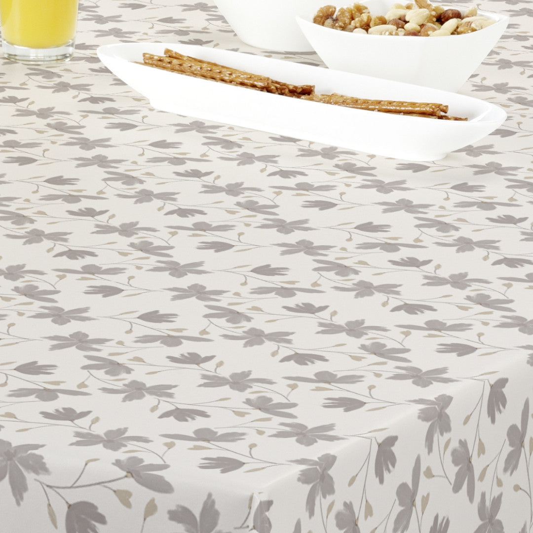 Bloom Maitake - 160 cm bred voksdug med blomster i grå og beige