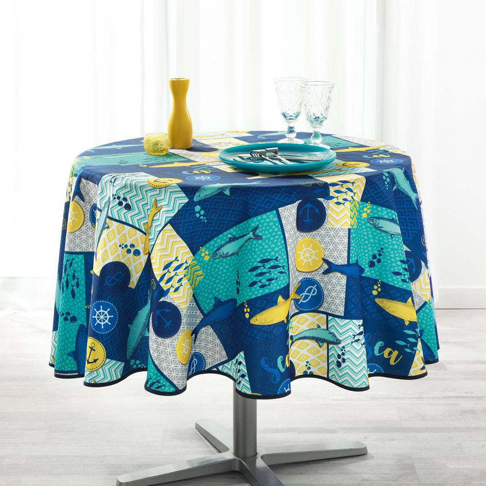 Blue Lagoon Navy Blue Ø 180 cm, rund dug med anti-plet