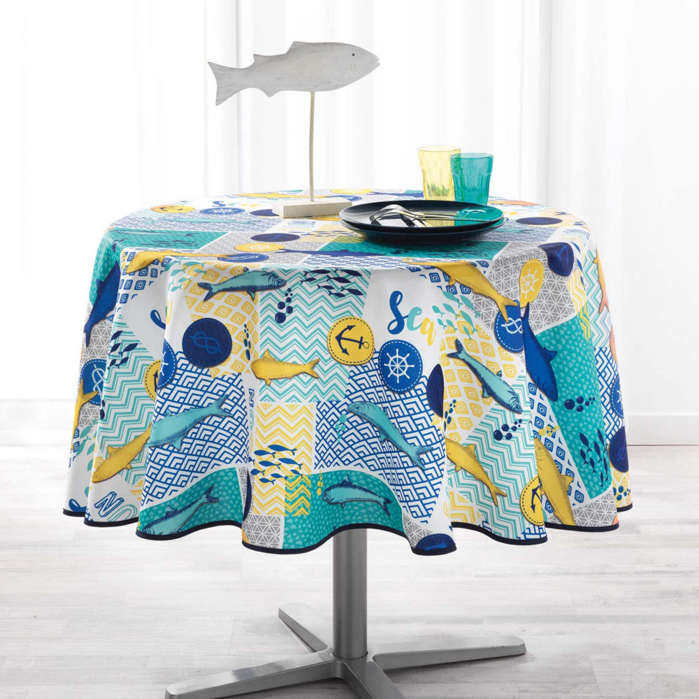 Blue Lagoon White Ø 180 cm, rund dug med anti-plet