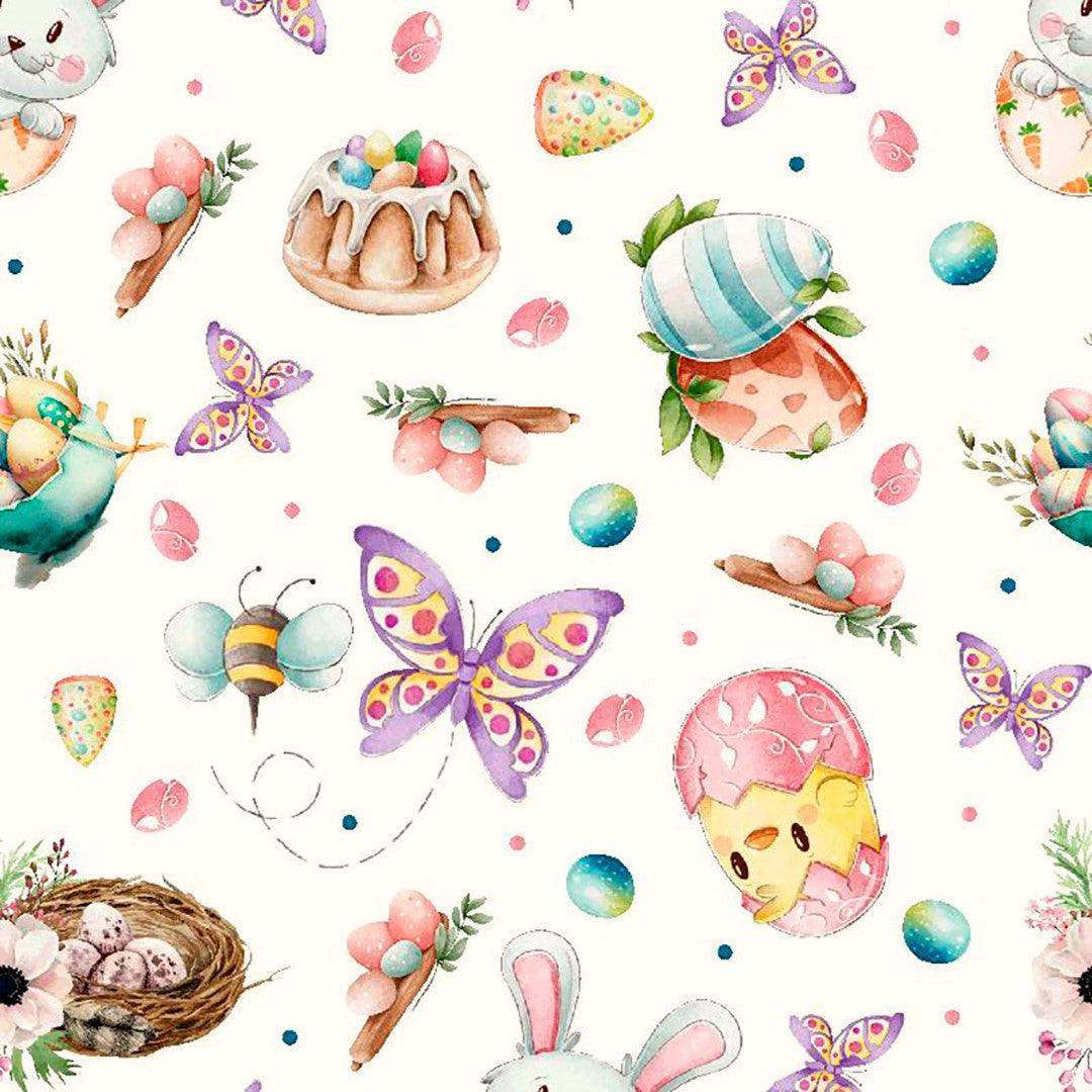 Børnenes Påske Hvid - Akryldug med påskemotiver