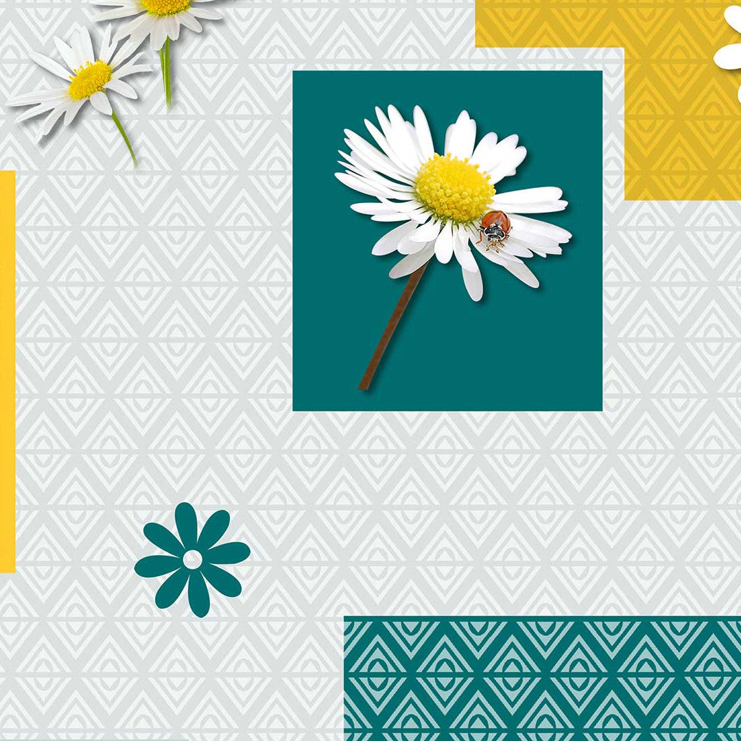 Bouton D’or lys Blå - Voksdug med okseøje blomster