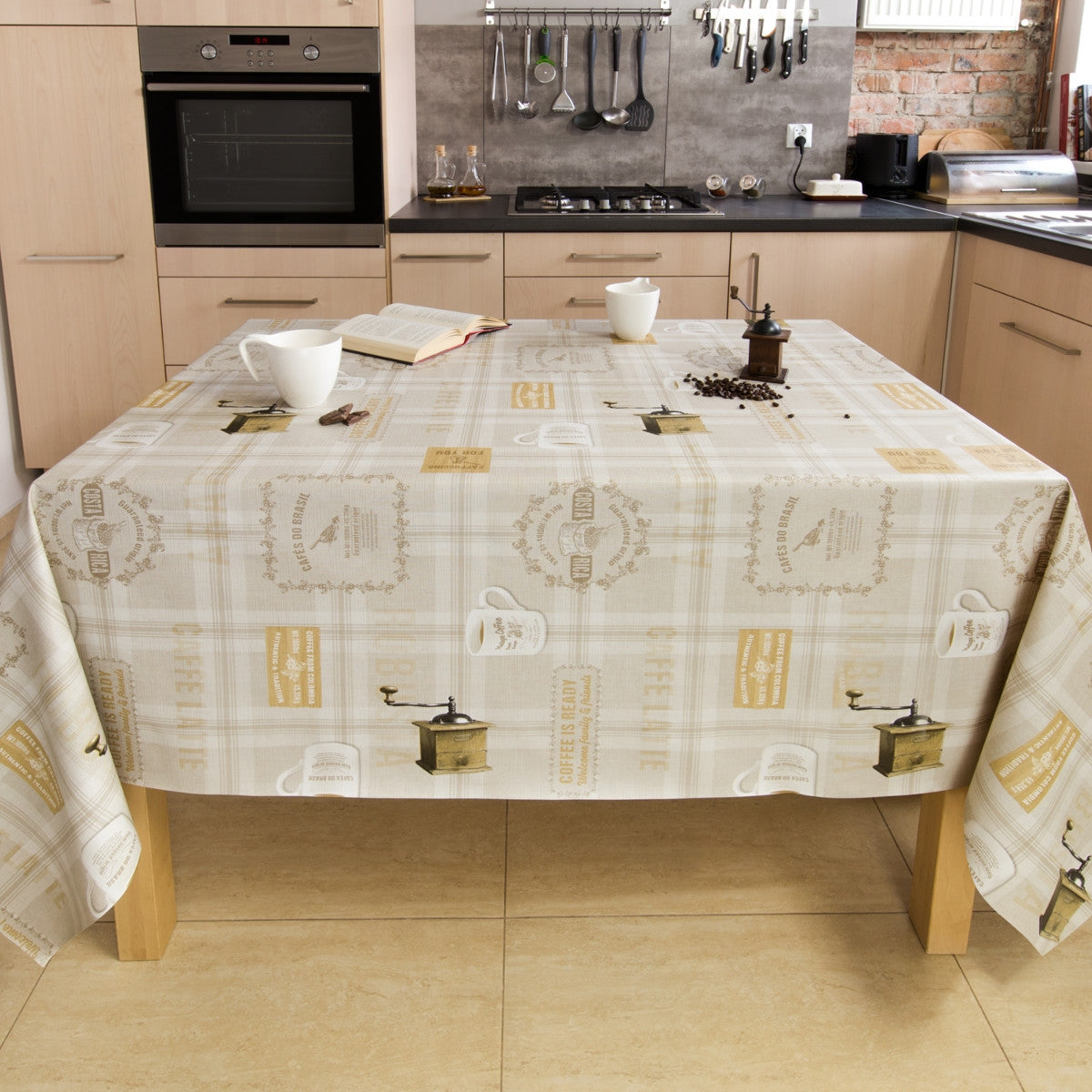 Brasiliansk Kaffebord, voksdug med tern og let præget overflade