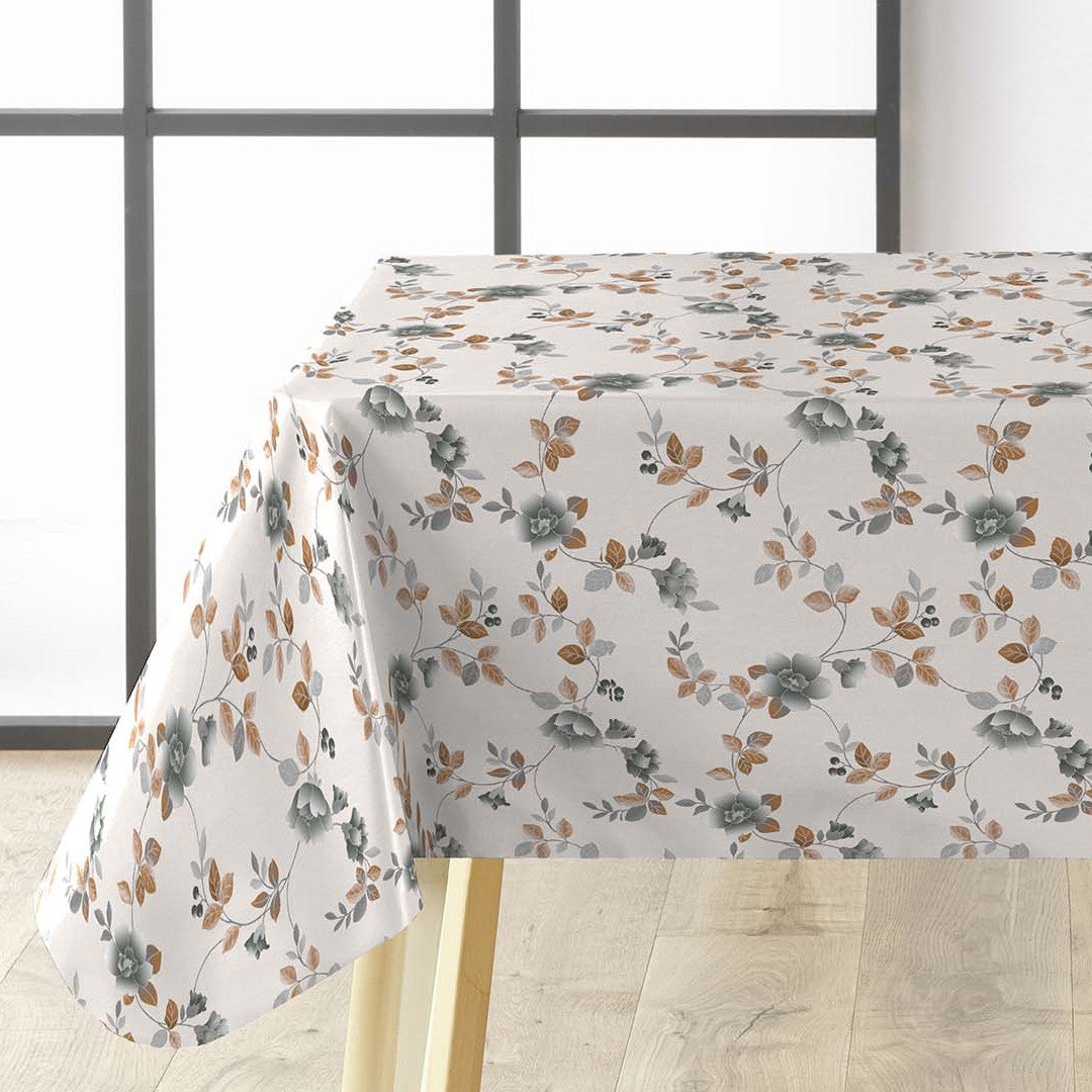 Brillantine Grey voksdug på bord med blomster og hørlook