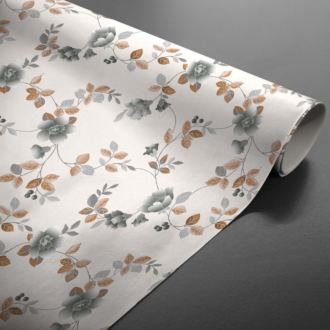 Rullet Brillantine Grey voksdug med metalliske blomster og hørlook