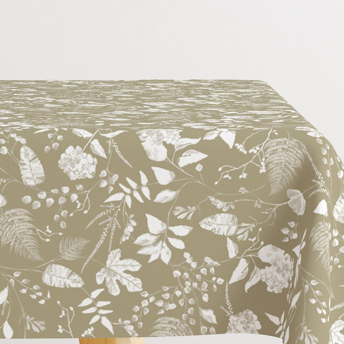 Briulov Vissen Grøn - Akryldug med hvide blade og blomster