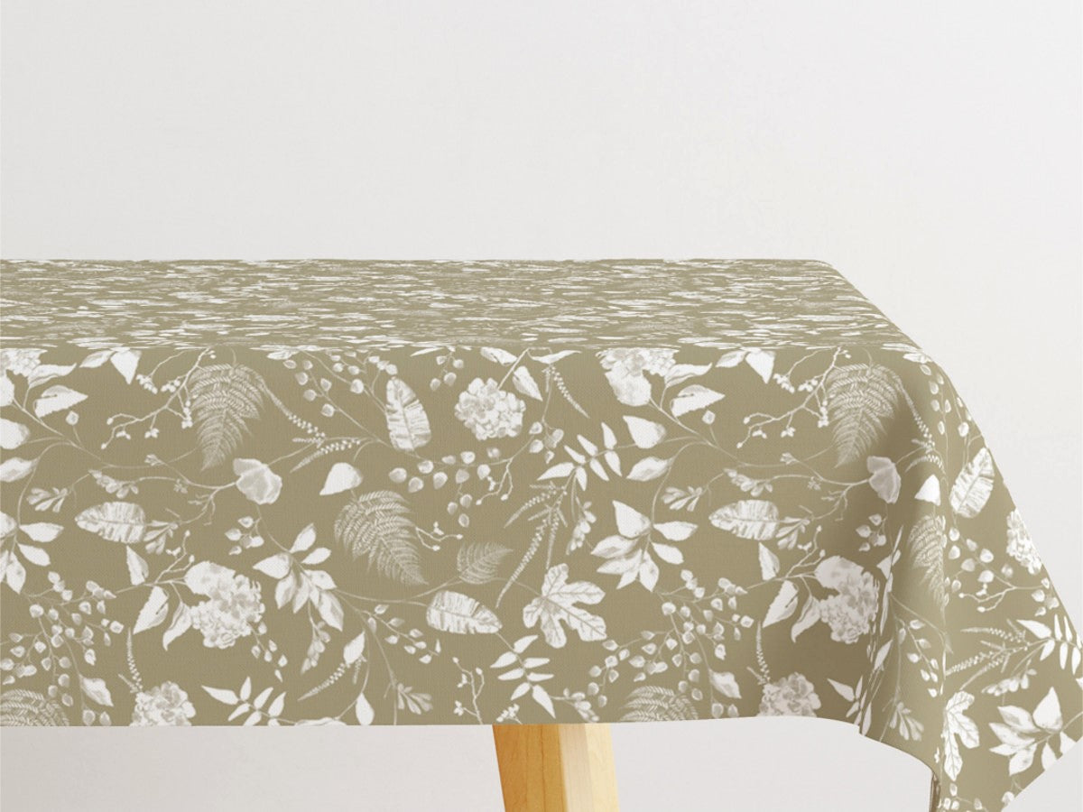 Briulov Vissen Grøn - Akryldug med hvide blade og blomster