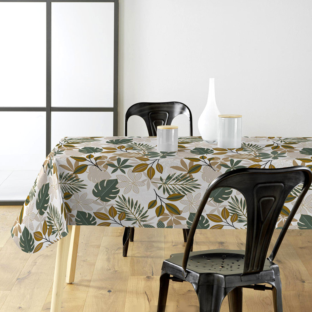 Bruinelle Green - Voksdug med bladmønster i grøn og beige i miljø