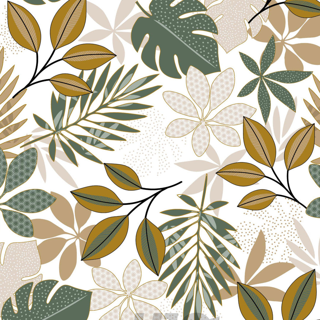 Mønster af Bruinelle Green - Voksdug med bladmønster i grøn og beige