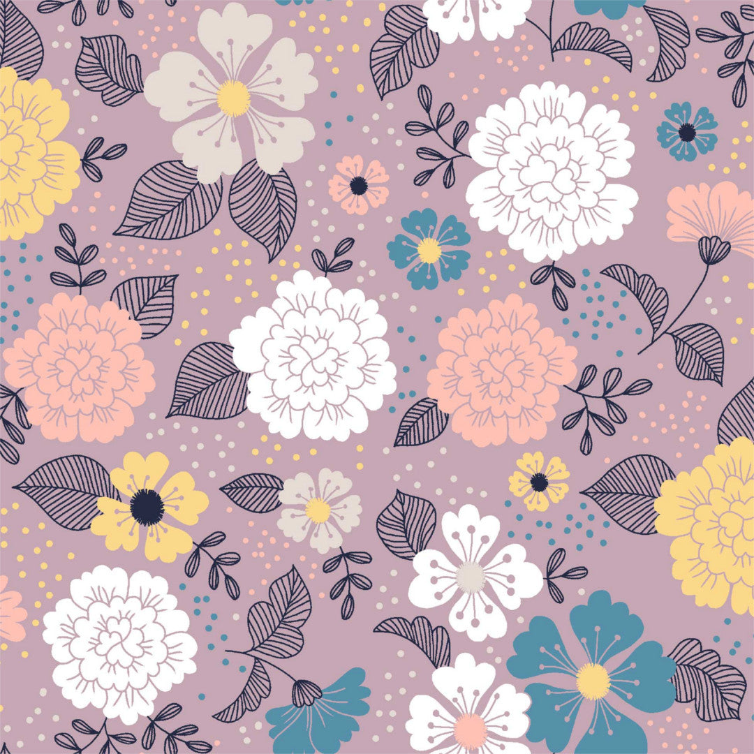 En Buket af Blomster Støvet Lilla - Voksdug med udsprungne blomster