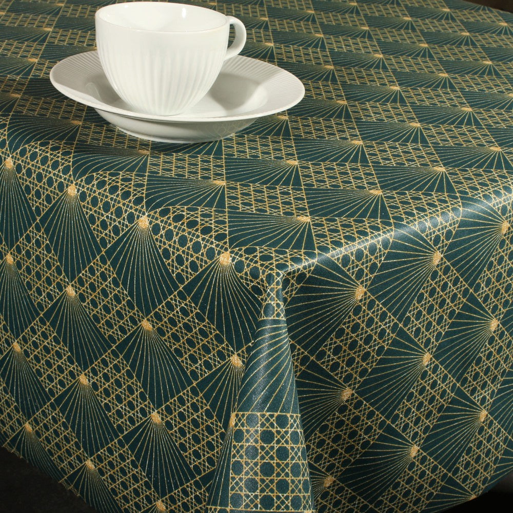 Cannage Petrol - Akryldug med flot grafisk mønster 155 cm bred