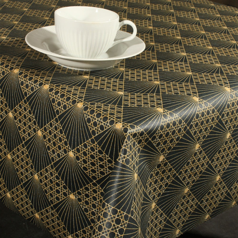 Cannage Sort - Akryldug med flot grafisk mønster 155 cm bred