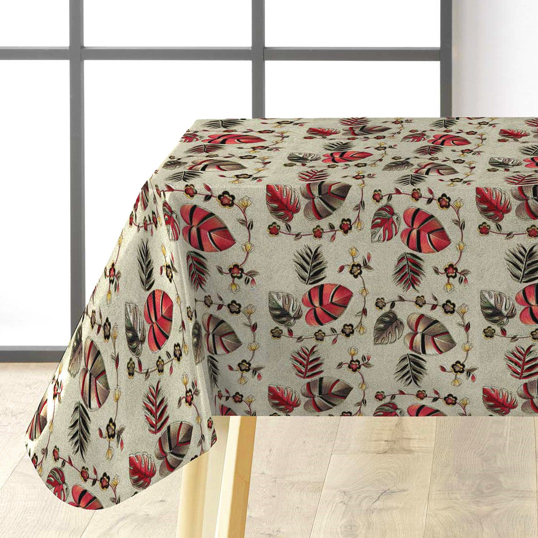 Caprice Metallic Red voksdug med metallic blade og blomster