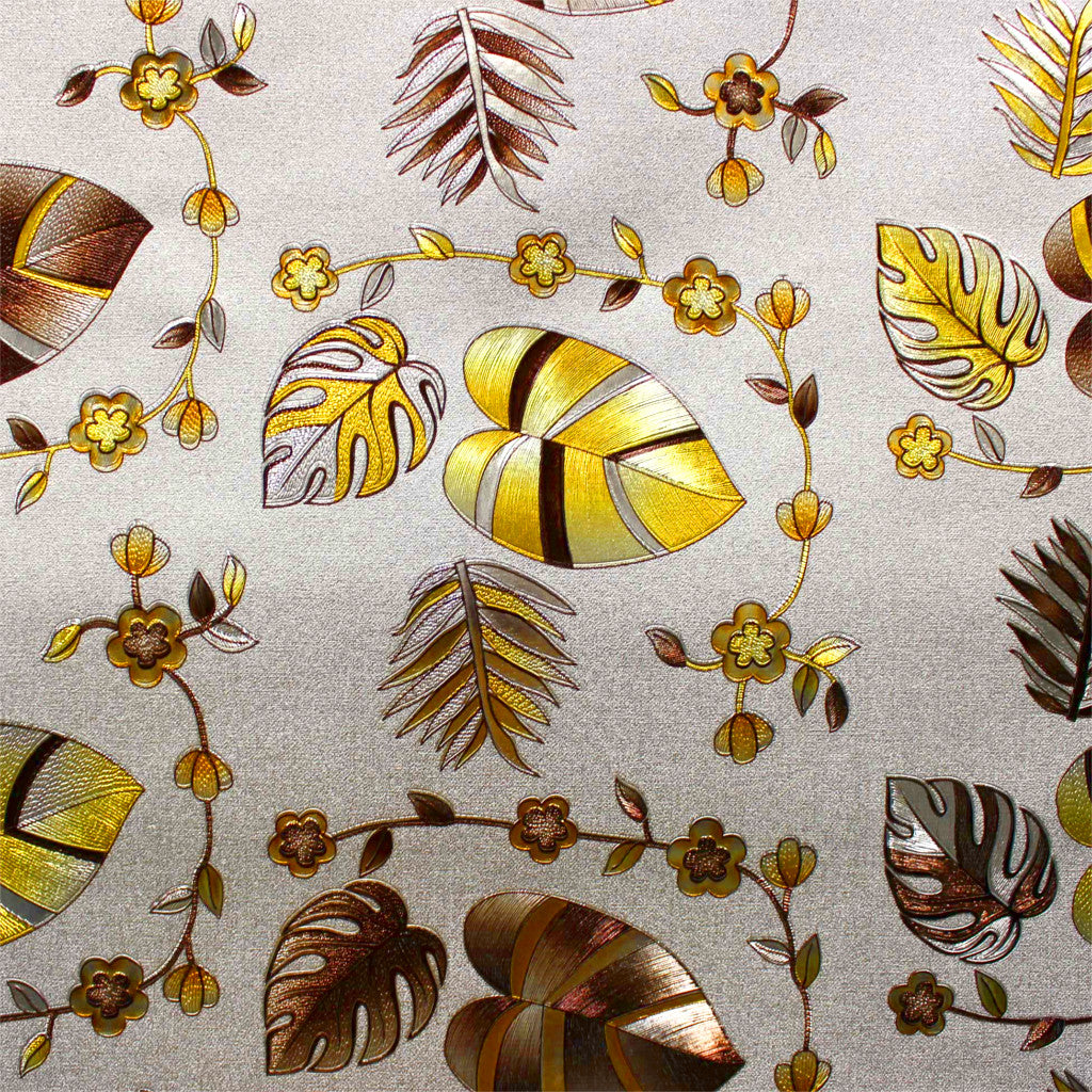 Caprice Metallic Yellow - Voksdug med blade og blomster