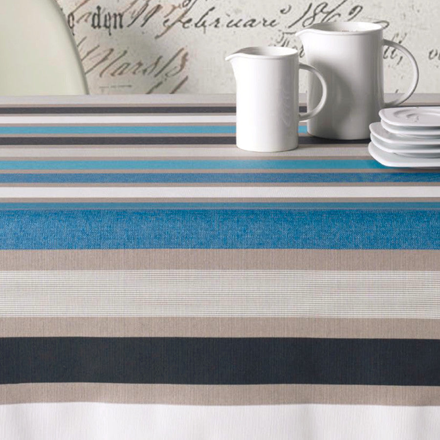 Caravaggio blå, akryldug med striber, 140 cm bred