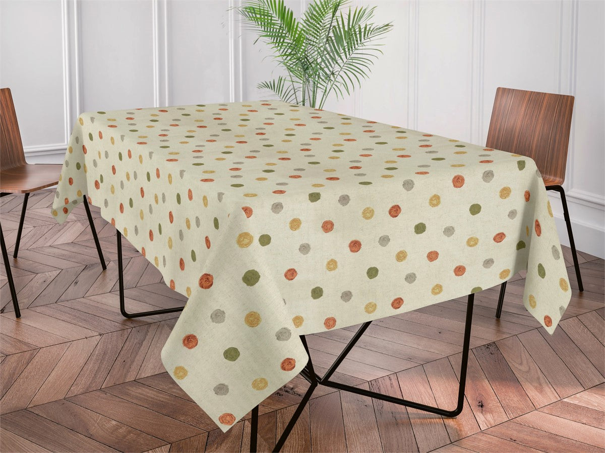 Carus Lys Sand - Akryldug malede prikker i varme farver, 160 cm