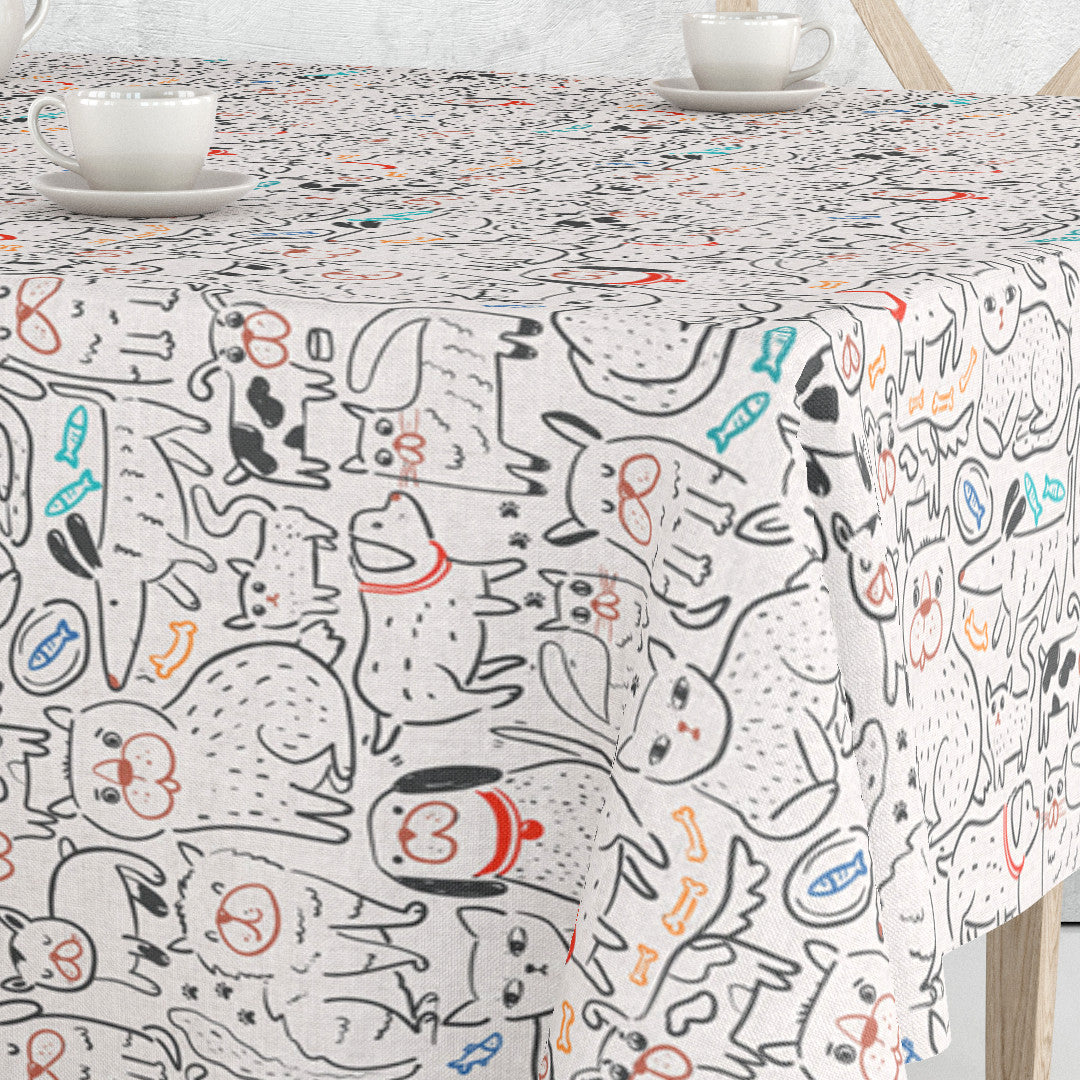 Cats and Dogs - Akryldug i hørlook med hunde og katte