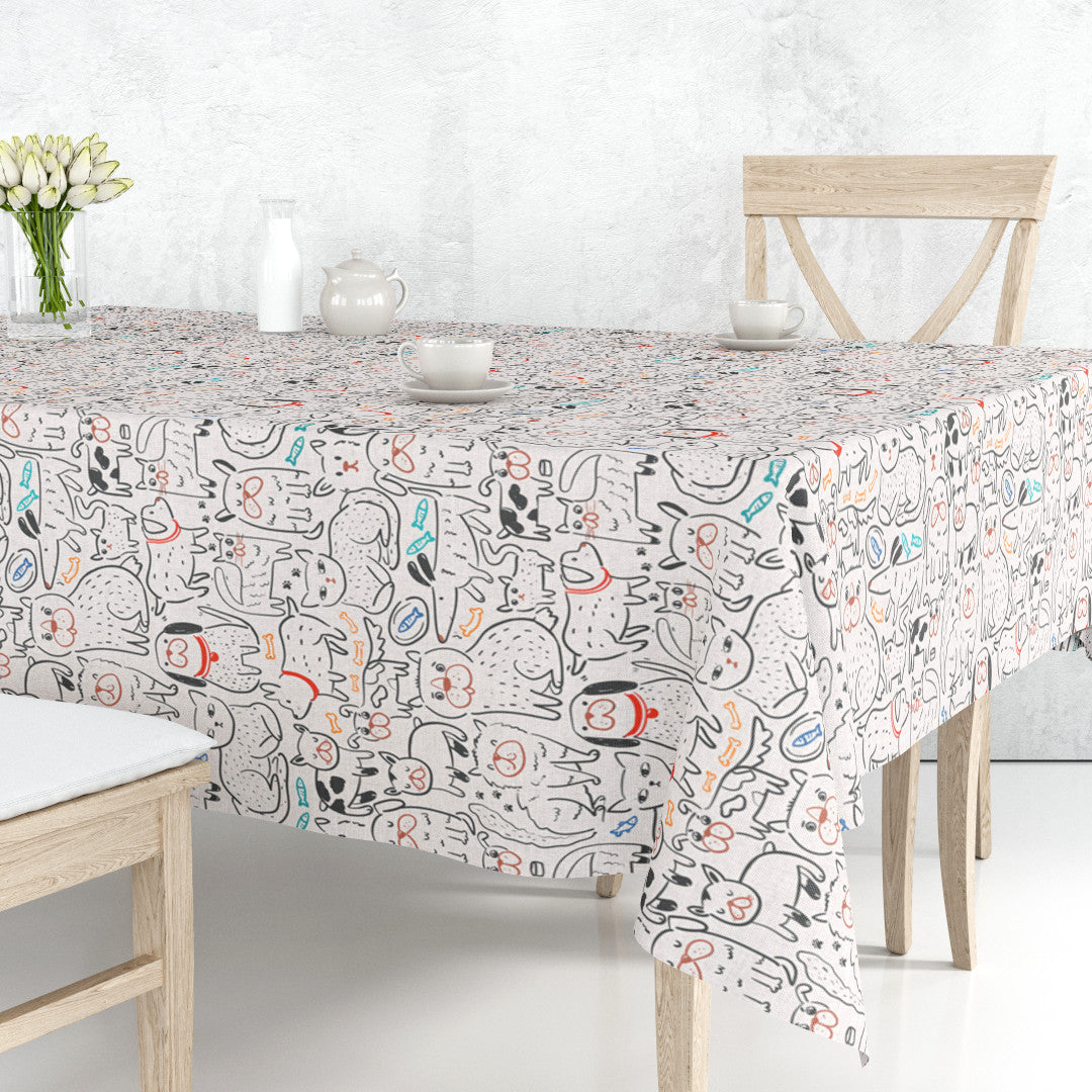 Cats and Dogs - Akryldug i hørlook med hunde og katte