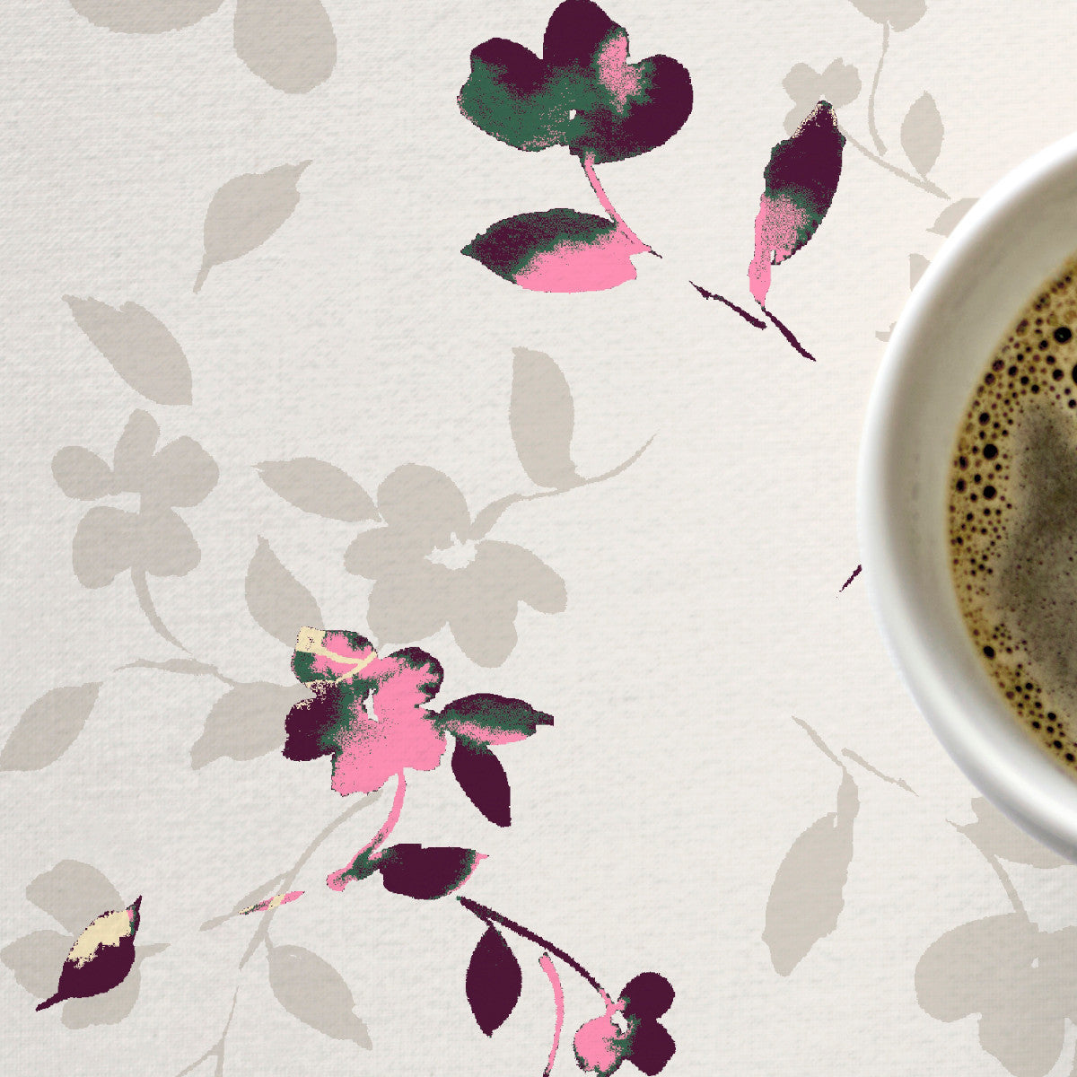 Cherry Blossom Pink - Sødahl akryldug med kirsebærblomstermotiv i lyserøde og grå nuancer