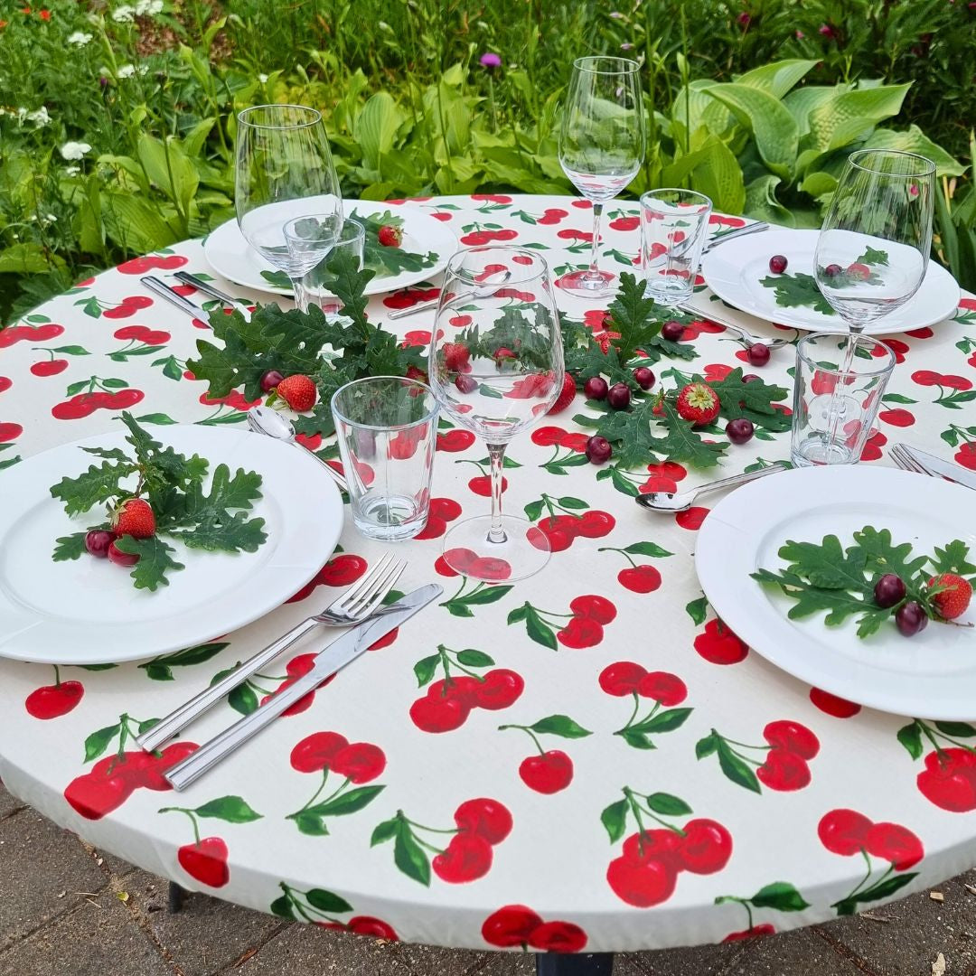 Cherry - Rund akryldug med elastikkant - Til bord Ø 60 - Ø 140 cm