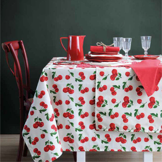 Cherry - Akryldug med kirsebær - 155 cm bred