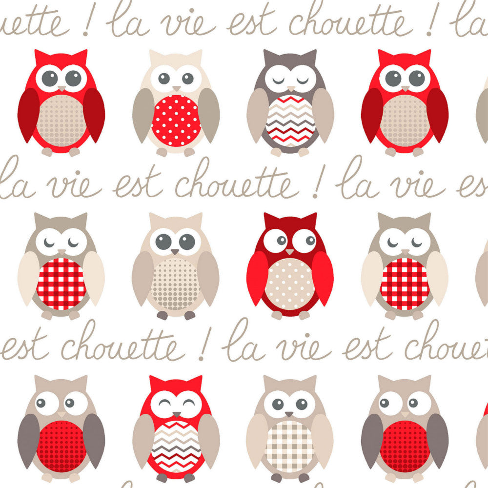Chouette Rød - Voksdug med søde ugler